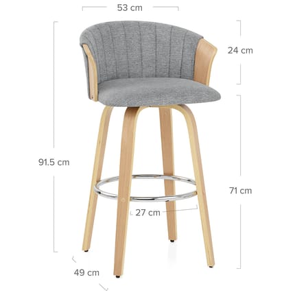 Coral Bar Stool Oak & Charcoal Fabric Dimensions