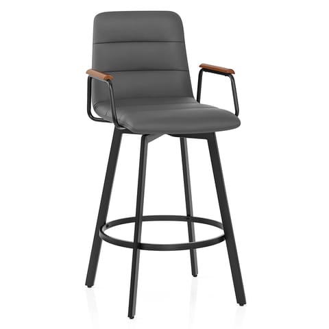 Marco Stool Walnut Arms & Grey Leather