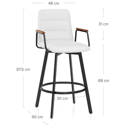 Marco Stool Walnut Arms & White Leather Dimensions