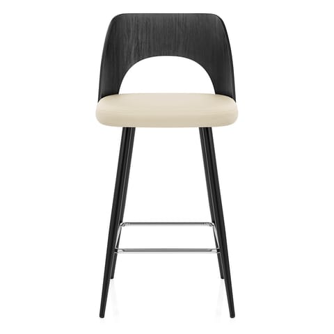 Leo Bar Stool Black Wood & Cream