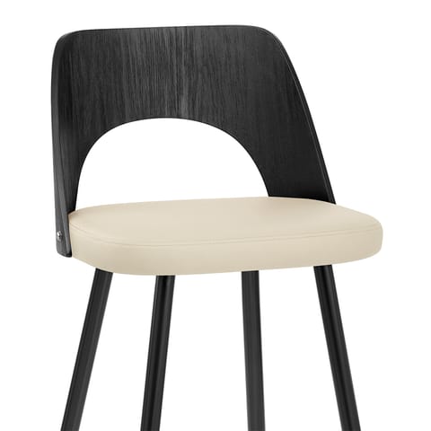 Leo Bar Stool Black Wood & Cream