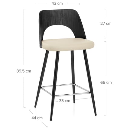 Leo Bar Stool Black Wood & Cream Dimensions