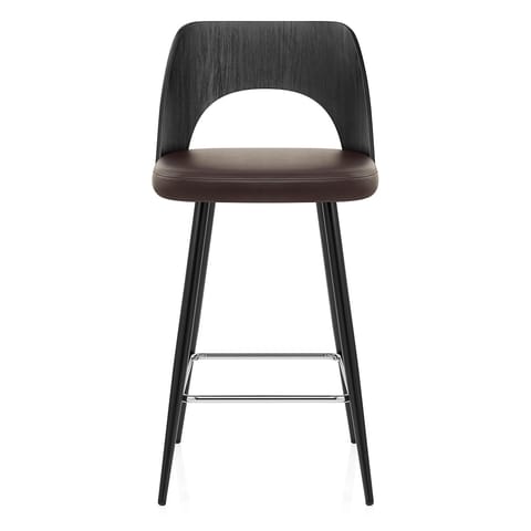 Leo Bar Stool Black Wood & Brown