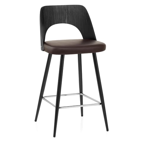 Leo Bar Stool Black Wood & Brown