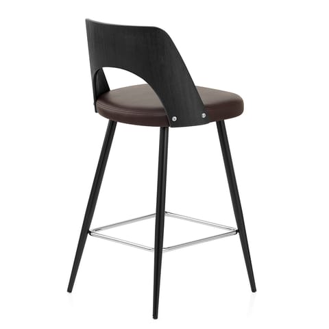Leo Bar Stool Black Wood & Brown