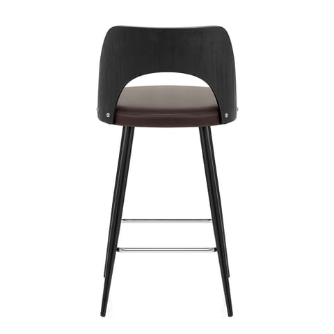 Leo Bar Stool Black Wood & Brown