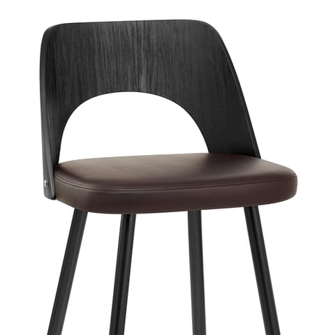 Leo Bar Stool Black Wood & Brown