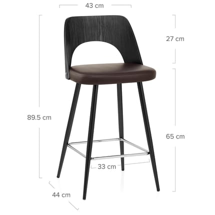 Leo Bar Stool Black Wood & Brown Dimensions