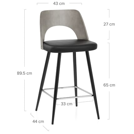 Leo Bar Stool Grey Wood & Black Dimensions