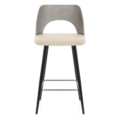 Leo Bar Stool Grey Wood & Cream