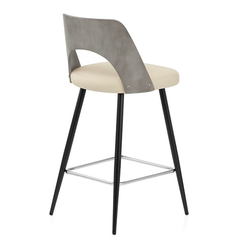 Leo Bar Stool Grey Wood & Cream