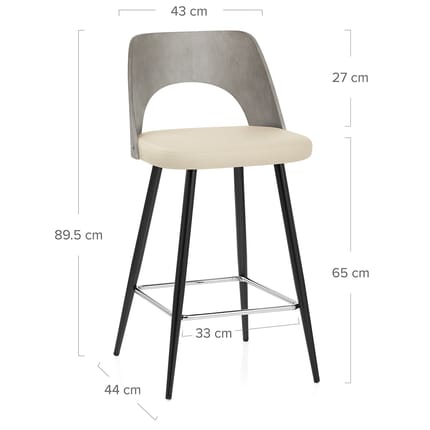 Leo Bar Stool Grey Wood & Cream Dimensions