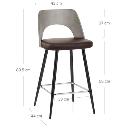 Leo Bar Stool Grey Wood & Brown Dimensions