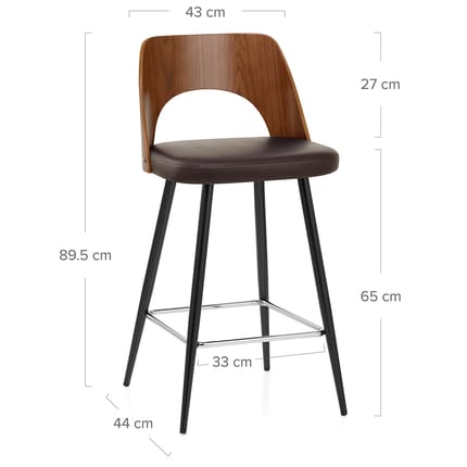 Leo Bar Stool Walnut & Brown Dimensions