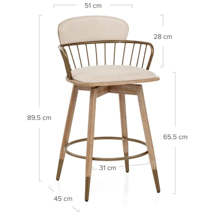 Opera Bar Stool Oak & Beige Fabric Dimensions