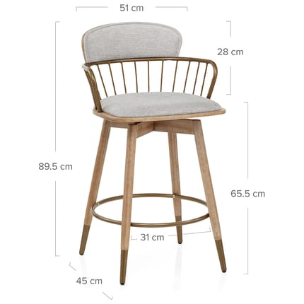 Opera Bar Stool Oak & Grey Fabric Dimensions