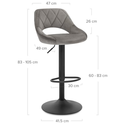 Nadia Bar Stool Grey Velvet Dimensions