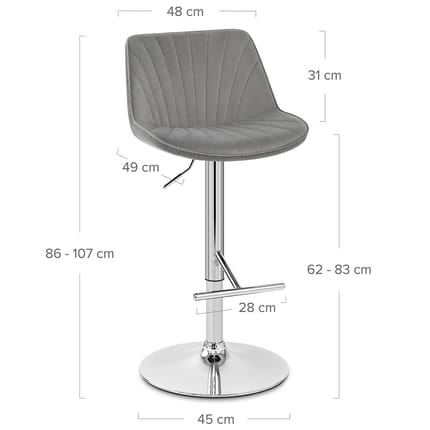 Summer Bar Stool Grey Velvet Dimensions