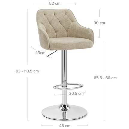 Butler Bar Stool Beige Fabric Dimensions