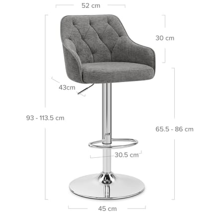 Butler Bar Stool Grey Fabric Dimensions