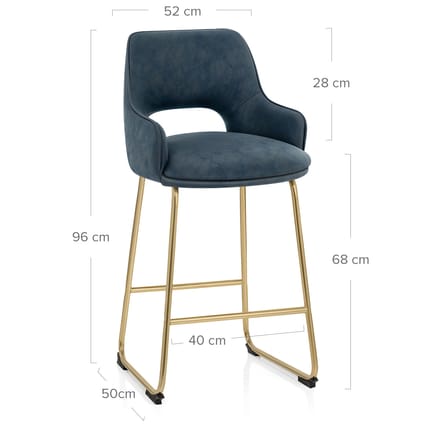 Louisa Gold Bar Stool Blue Dimensions