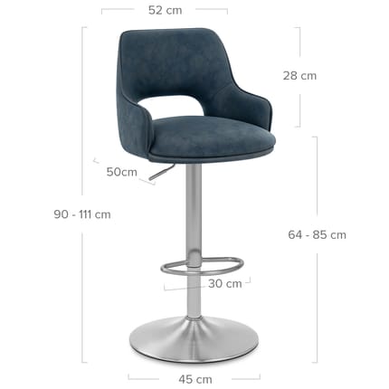 Fiji Brushed Steel Stool Blue Dimensions