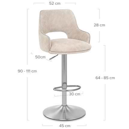 Fiji Brushed Steel Stool Cream Dimensions