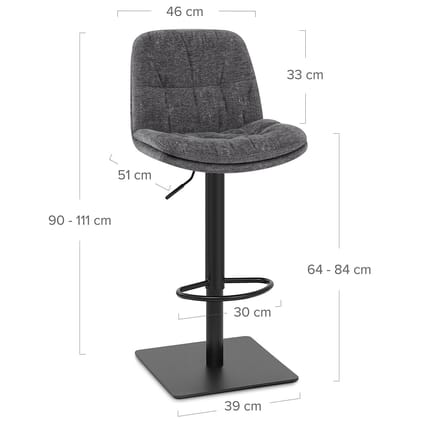 Angelo Bar Stool Charcoal Fabric Dimensions