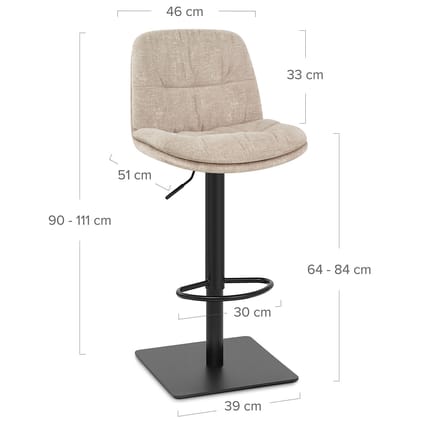 Angelo Bar Stool Beige Fabric Dimensions