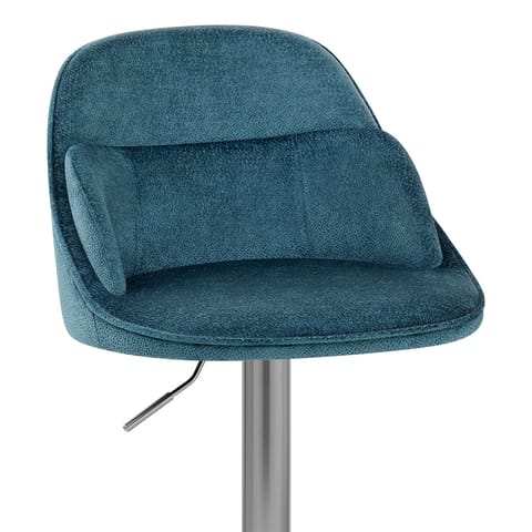 Freya Brushed Steel Stool Blue Fabric