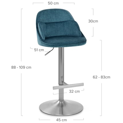 Freya Brushed Steel Stool Blue Fabric Dimensions