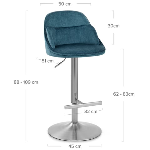 Freya Brushed Steel Stool Blue Fabric