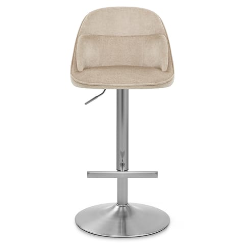 Freya Brushed Steel Stool Beige Fabric