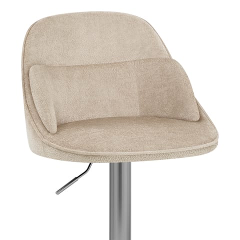 Freya Brushed Steel Stool Beige Fabric