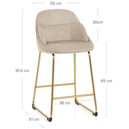 Valentina Gold Stool Beige Fabric Dimensions