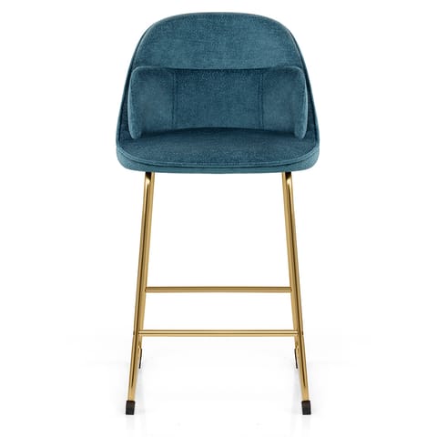 Valentina Gold Stool Blue Fabric