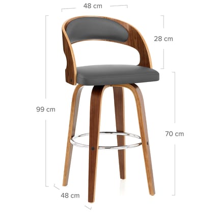 Alicia Walnut Bar Stool Grey Dimensions