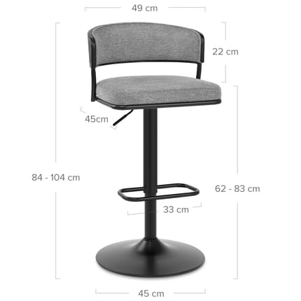 Alexa Bar Stool Grey Fabric Dimensions