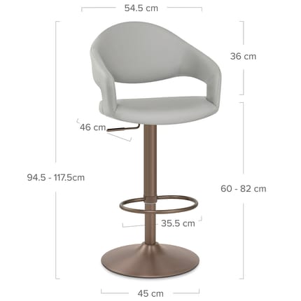 Washington Bar Stool Light Grey Dimensions