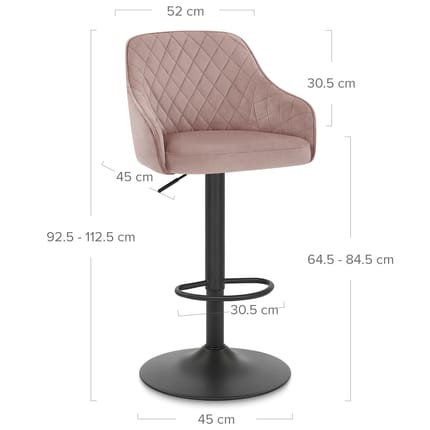 Perth Bar Stool Pink Velvet Dimensions