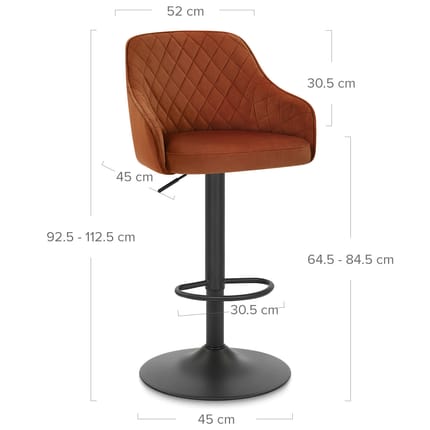 Perth Bar Stool Rust Velvet Dimensions