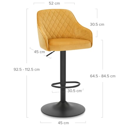 Perth Bar Stool Yellow Velvet Dimensions