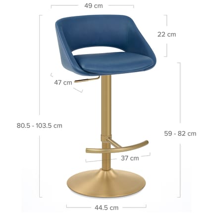 Tulsa Brushed Gold Stool Blue Dimensions