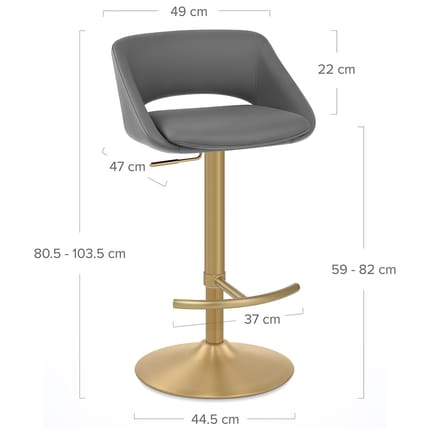 Tulsa Brushed Gold Stool Dark Grey Dimensions