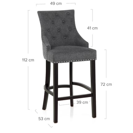 Ascot Bar Stool Charcoal Fabric Dimensions