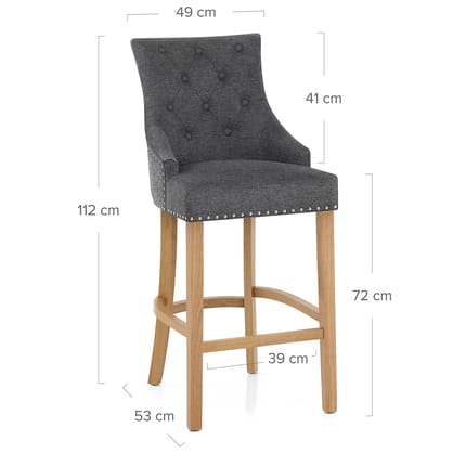 Ascot Oak Stool Charcoal Fabric Dimensions