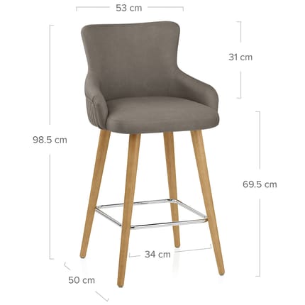 Diablo Oak Bar Stool Grey Dimensions