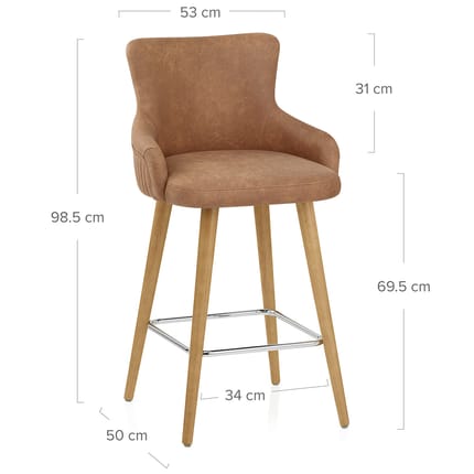 Diablo Oak Bar Stool Tan Dimensions