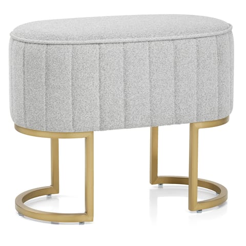 Duet Brushed Gold Stool Light Grey Fabric