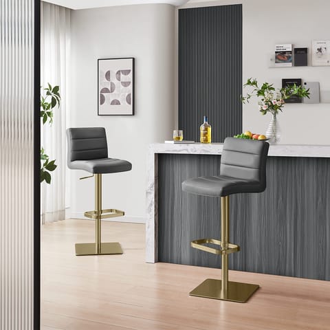 Lush Real Leather Gold Stool Dark Grey